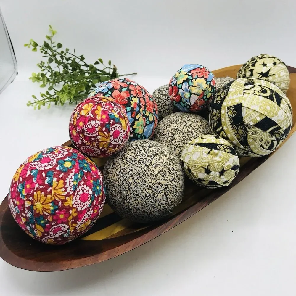 Lot of 10 Styrofoam Fabric Covered Balls Handmade Assorted Balls Only NO DISH